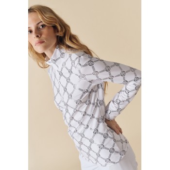 Womens base layer with zip monogram white Mia