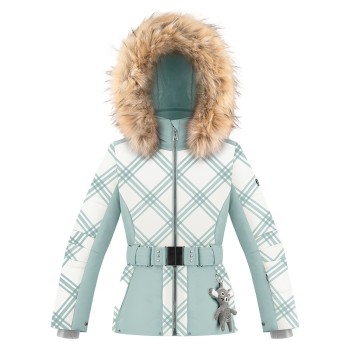 Girls ski jacket cross aloe blue with fake fur