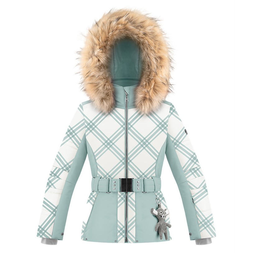 Girls ski jacket cross aloe blue with fake fur