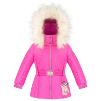Girls ski jacket rubis pink with fake fur