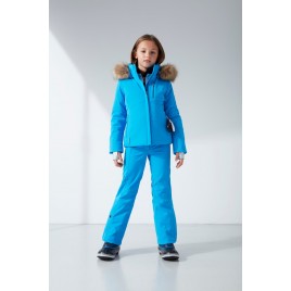 Girls stretch ski jacket diva blue with fake fur