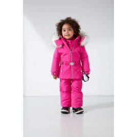 Girls ski jacket mega pink with fake fur