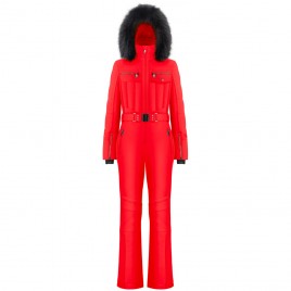 Womens overall scarlet red with fake fur