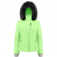 Womens stretch ski jacket paradise green with fake fur