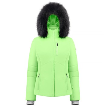 Womens stretch ski jacket paradise green with fake fur