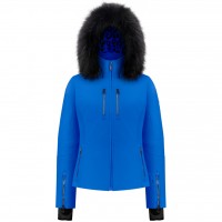 Womens stretch ski jacket king blue with fake fur