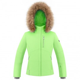 Girls stretch ski jacket paradise green with fake fur