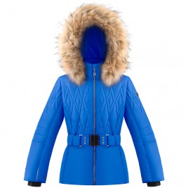 Girls stretch ski jacket king blue with fake fur