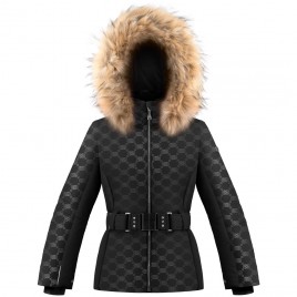 Girls stretch ski jacket embo black with fake fur