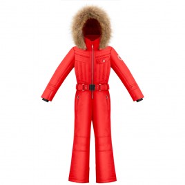Girls overall scarlet red with fake fur