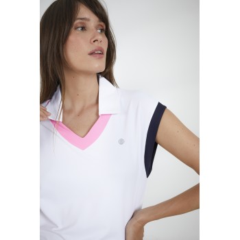 Womens polo shirt white/oxford blue