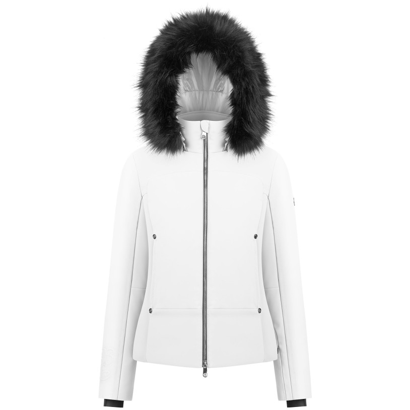 Womens softshell jacket white with fake fur