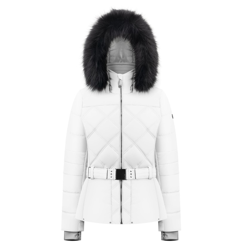 Womens ski jacket white with fake fur