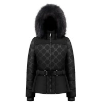 Womens ski jacket embo black with fake fur