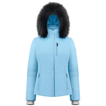 Womens stretch ski jacket starlight blue with fake fur
