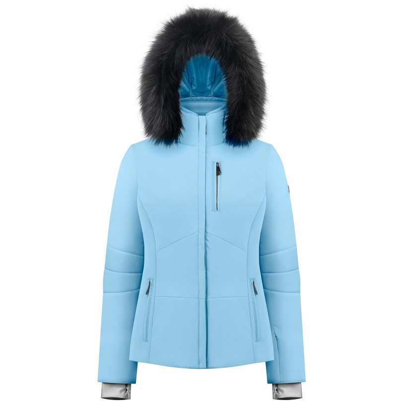 Womens stretch ski jacket starlight blue with fake fur