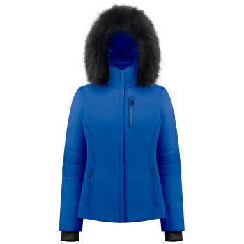 Womens stretch ski jacket infinity blue with fake fur