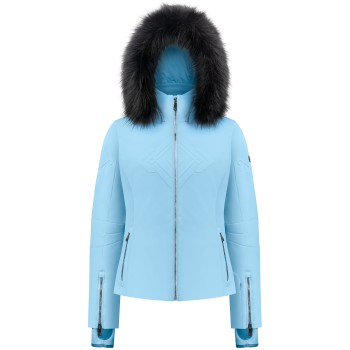 Womens stretch ski jacket starlight blue with fake fur