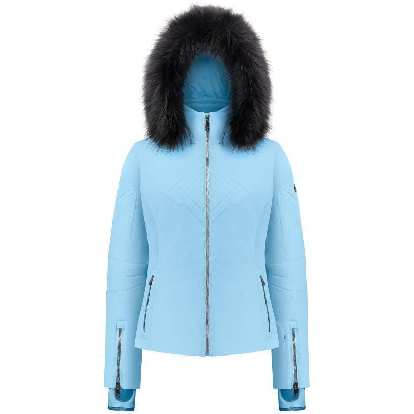 Womens stretch ski jacket starlight blue with fake fur