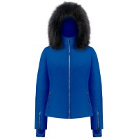 Womens stretch ski jacket infinity blue with fake fur