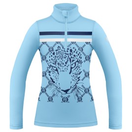 Womens base layer with zip leopard starlight blue