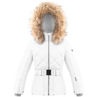 Girls ski jacket white with fake fur