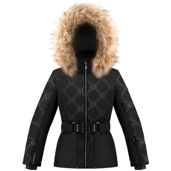 Girls ski jacket embo black with fake fur