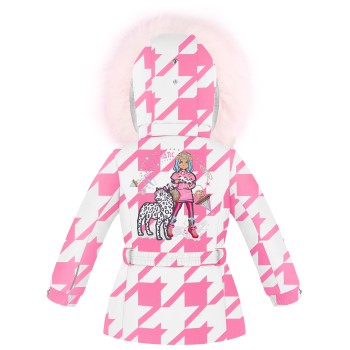 Girls ski jacket check lolly pink with fake fur