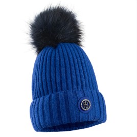 Womens beanie with pompom infinity blue