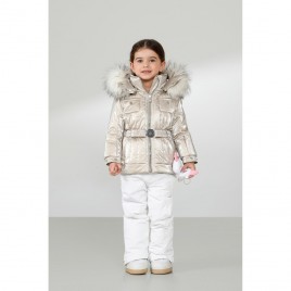 Girls ski jacket glow nacre white with fake fur